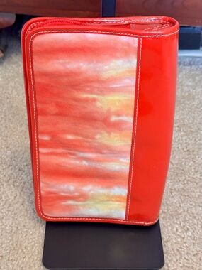 Lands' End Red and Yellow Tie-Dye Patent Clutch